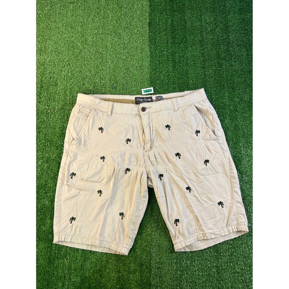 Dirty Laundry Mens Tan Palm Tree Embroidered Chino Shorts Size 36 Tropical